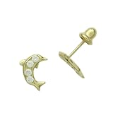 14K Gold Stud Earring CZ Channel Set Dolphin Yellow Gold Earring With Screw Back For Kids & Teens