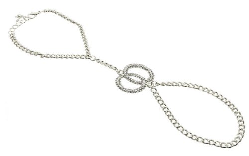 Fashion Jewelry ~ Crystal Infinity Chain Ring Hand Bracelet