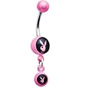 Playboy Bunny LOGO Hot Pink and Black MIRACLE Ball DANGLE Belly Ring