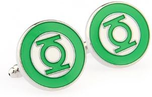 aBanyan Cufflinks (Rhodium Plated Green Lantern Cuff links)