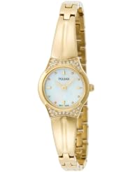 Pulsar Womens PTA382 Crystal Mother Of Pearl Gold-Tone Watch