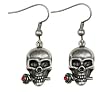 Skull with Rose Earrings - Pewter - 0.5'' Height