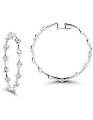 0.65 Cts Diamond Hoop Earrings in 14K White Gold