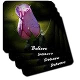 Believe Purple Rose - Set Of 8 Coasters - Soft