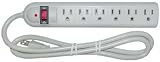 Power Strip, 6 Outlet, Plastic with 4 ft cord, Vertical plug orientation