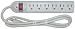 Power Strip, 6 Outlet, Plastic with 4 ft cord, Vertical plug orientation