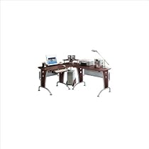 TECHNI MOBILI L-Shape Corner Wood,Metal Computer Workstation in Mahogany