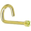 Solid 18KT Yellow Gold (August) 1.5mm Genuine Peridot Left Nostril Screw- 20 Gauge