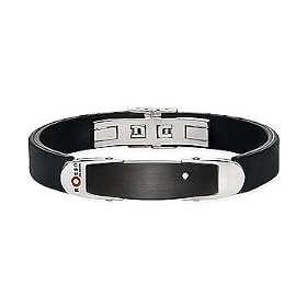 Mens Stainless Steel, Diamond and Rubber Bracelet By ROSSO