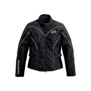 Harley Davidson Women's Jettison Jacket. Waterproof woven polyester and nylon. Embroidered Harley-Davidson® graphics down right sleeve, on left chest, and on back. 98515-08VW-Regular; 98515-VT-Tall.