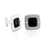 Men's Sterling Silver Black Enamel Diamond Cufflinks (HI, SI-I, 0.18 carat)