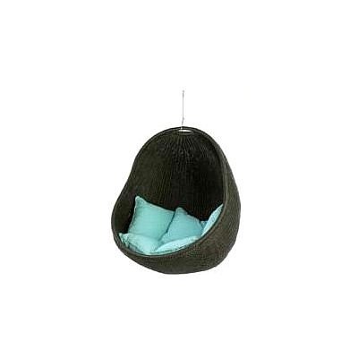 Outdoor Woven Wicker Ocean Blue Hanging Chair w/Pillows