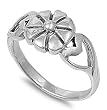 Sterling Silver Ring - Flower and Hearts - Sizes 4-10 Sterling Silver Ring - Flower and Hearts - Sizes 4-10