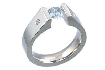 Geheimnis Blue Topaz and Diamond Titanium Tension Set Ring