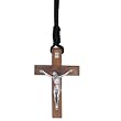 Wooden Crucifix necklace - small and thick (7cm or 2.76") - (pendant cord is 2 x 30cm in length)