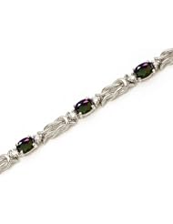 14k White Gold Natural Mystic-Topaz And Diamond Tennis Bracelet
