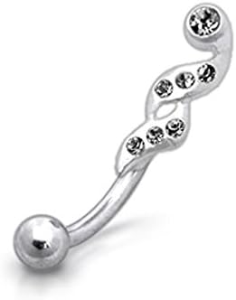 Jeweled Fancy Twiner Eyebrow Sterling Silver with 16G 316L Surgical Steel Banana and 3MM Ball