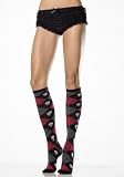 Acrylic Argyle Pattern Knee High Socks With Skull Print