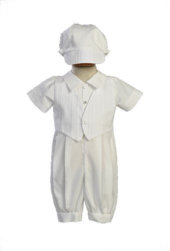 Tristan-9-8826-White- Christening-cotton Romper with Embroidered Cotton Vest -Made in USA