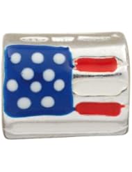 925 Sterling Silver American Flag Enamel Bead, For Chamilia, Pandora, Biagi, Personality, Reflections And More Charm Bracelets