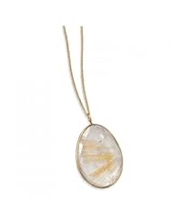 MMA Silver - 16 inch+1 inch+1 inchExtension 14 Karat Gold Plated and Rutilated Quartz Necklace