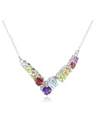 Sterling Silver Multi-Gemstone Chevron Journey Necklace, 18"