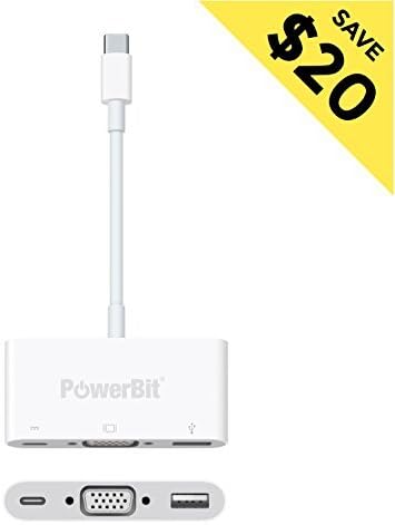 USB-C VGA Multiport Adapter for Apple Macbook - Connect Your MacBook with USB-C port to an VGA display - Connect a standard USB device and a USB-C charging cable