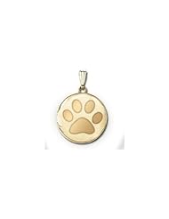Solid 14k Yellow Gold Round "Dogs Paw Print" Picture Locket - 3/4 Inch x 3/4 Inch and 1 Inch x 1 Inch