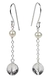 Sterling Silver Crystal Drop w/ White Freshwater Cultured Pearl Accent Dangle Earrings