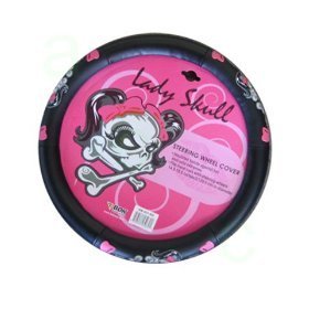 Best Price Lady Skull Pink Bowtie Comfort Grip Steering Wheel Cover
