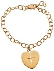 Clevereves 14K Yellow Gold Bracelet Youth Bracelet W Heart And Cross