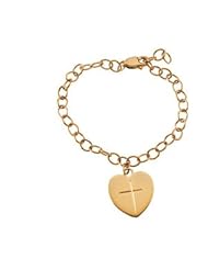 14k Yellow Gold Childs Bracelet With Heart And Cross - JewelryWeb