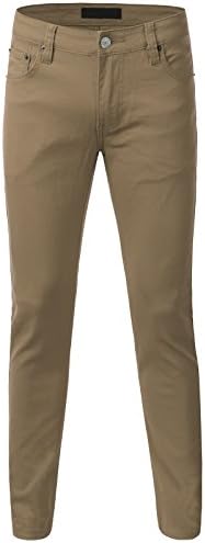 iDarbi Mens Basic Causual Colored Skinny Denim Cotton Pants KHAKI 36/30