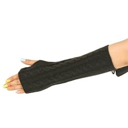 Cable Knit Arm Warmer Fingerless Long Gloves Gray