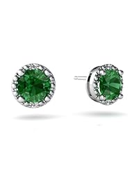 Created Emerald 14kt White Gold Earrings