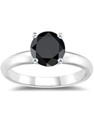 2.00 Cts AA Black Diamond Solitaire Ring in 14K White Gold