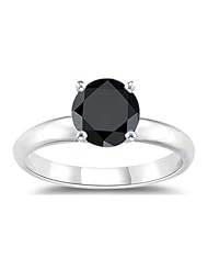 1.00 Ct AA Black Diamond Solitaire Ring in 14K White Gold