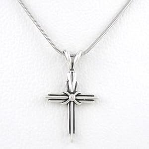 Decorative Graceful Cross Pendant in Sterling Silver on a 20" Rhodium Snake Chain, #7809