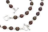 Cultured Chocolate and White Pearl Necklace and Bracelet Set with Sterling Silver Clasp