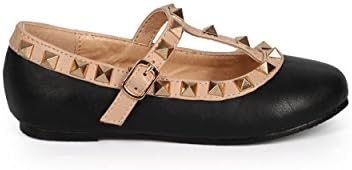 Fab Kicks DK61 Leatherette Round Toe Studded T-Strap Ballerina Flat (Toddler/ Little Girl/ Big Girl) (3, Black)