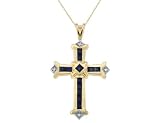 Sapphire Gemstone Cross Pendant with Diamond Accents in Yellow Gold with Chain