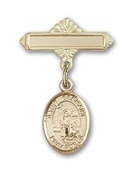 14K Gold Baby Badge with St. Germaine Cousin Charm and Polished Badge Pin