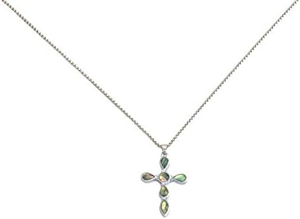 Abalone Shell Silver Color Metal Crucifix Pendant Necklace