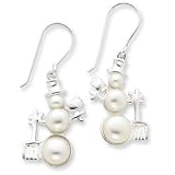 Sterling Silver Pearl Snowman Earrings - JewelryWeb