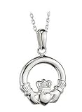 Sterling Silver Medium Heavy Claddagh Pendant Necklace - Made in Ireland