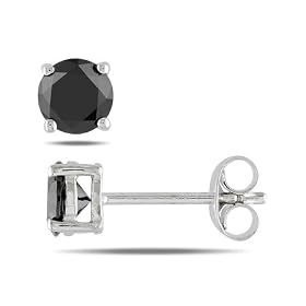 Sterling Silver 1 1/2 CT Black CZ Solitaire Earrings