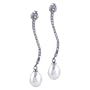 Sterling Silver Crystal Waved Stick Dangling Dangle Pearl Earrings