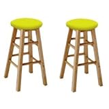MAN CAVE 2 24" Tall Custom Specialty Natural Barstools with a Yellow Vinyl  ....