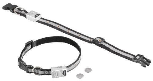 Nobby 78212 LED Blinkhalsband M, 20 mm, 40-55 cm, schwarz mit Reflektorstreifen