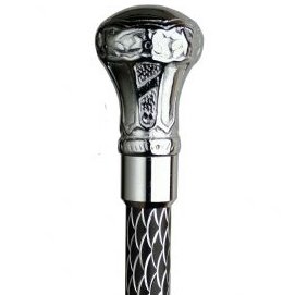 Unisex Bulb Cane Black With Glitter Etching Aluminum Shaft, Chrome Plated Brass Handle -Affordable Gift for your Loved One! Item #DHAR-11351